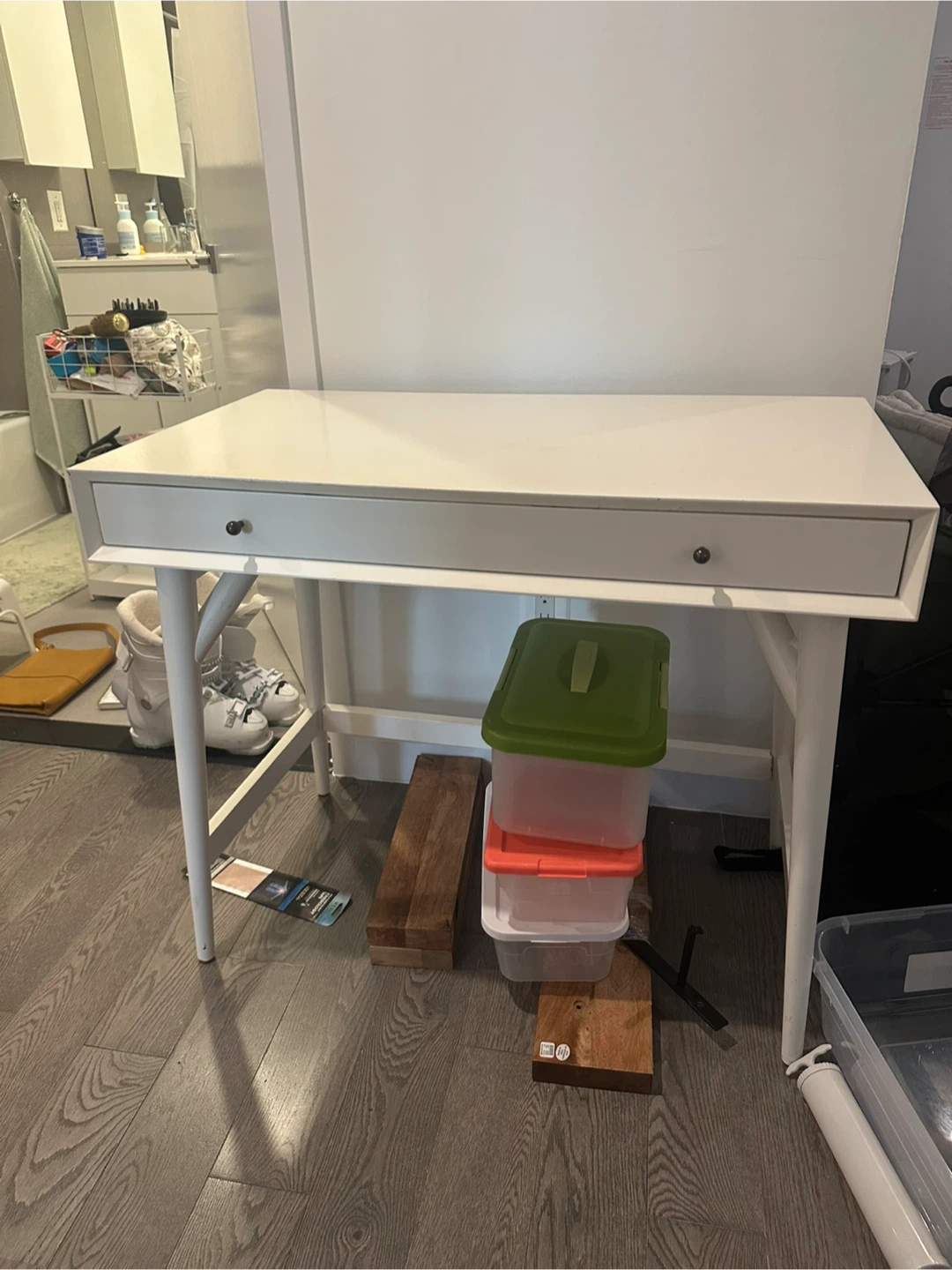 West Elm Mid Century Modern White Wood Desk