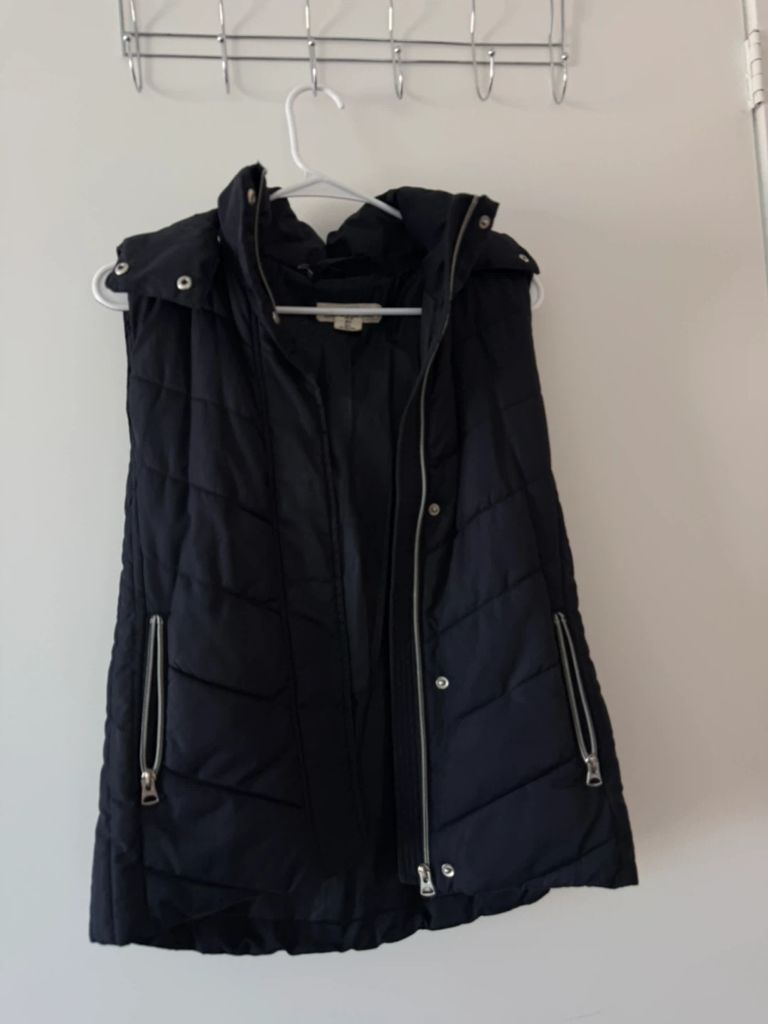 Navy Puffer Vest with Hood
