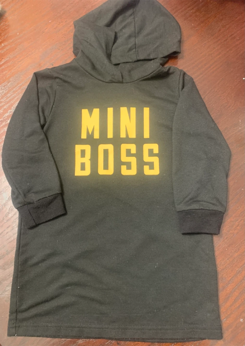 PatPat Kids Black "Mini Boss" Hoodie Dress - Size 3-4Y