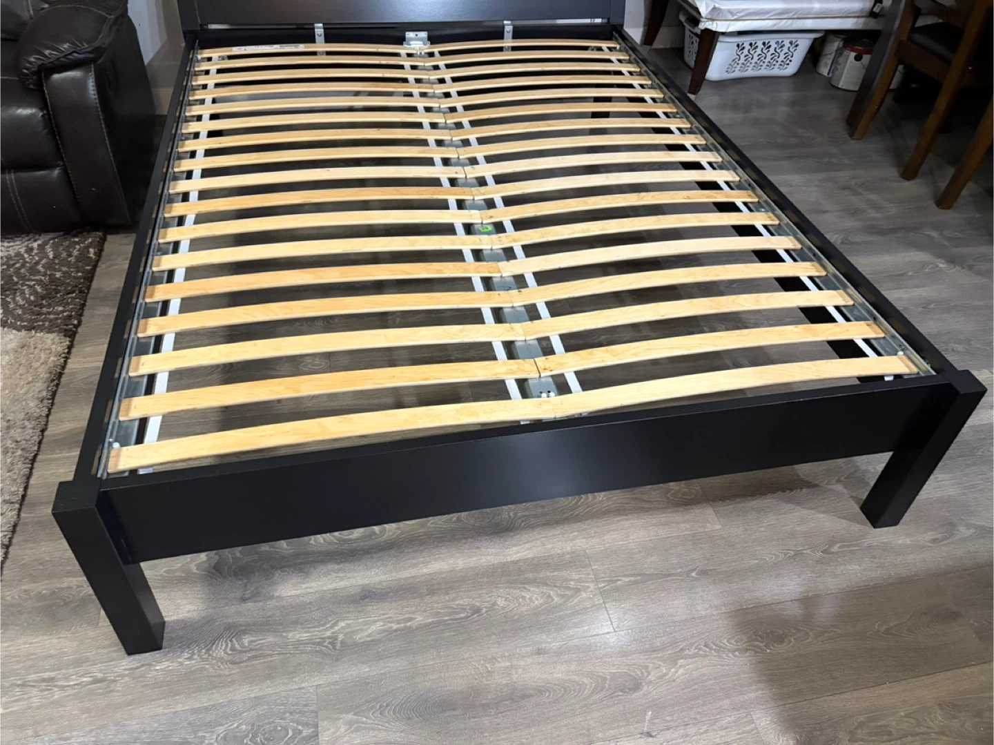 Black queen Wooden Bed Frame with Slatted Base