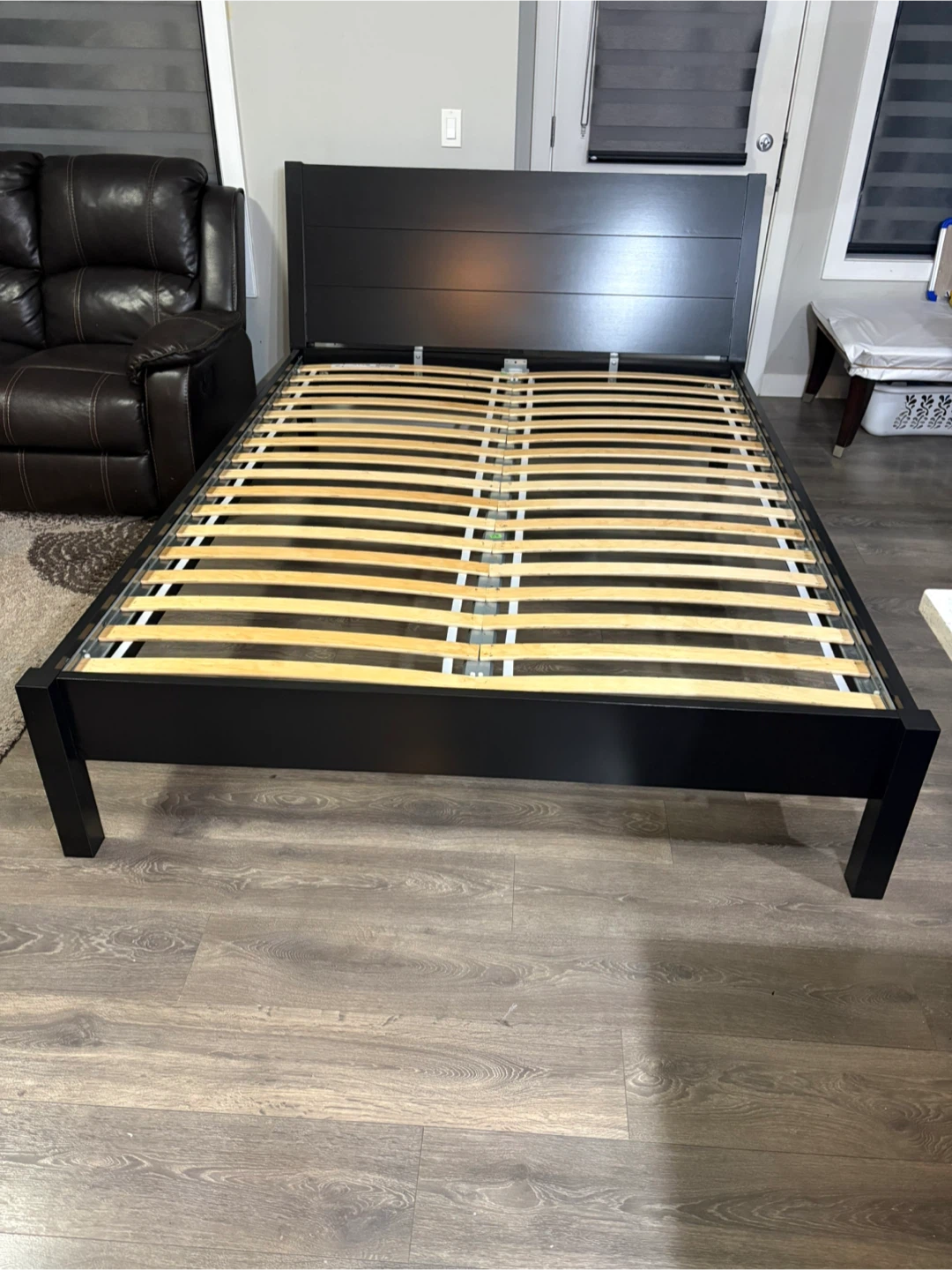 Black queen Wooden Bed Frame with Slatted Base - photo 5