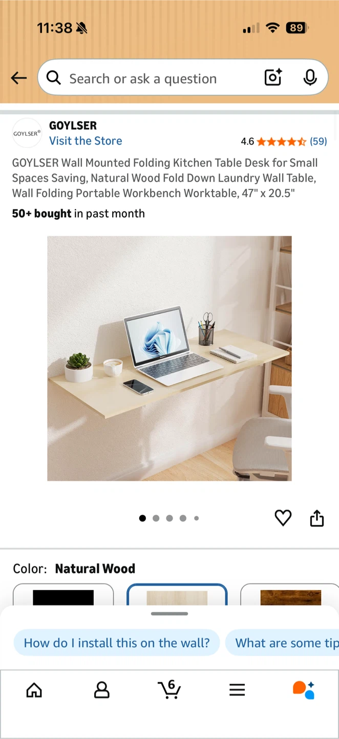 GOYLSER Wall Mounted Folding Table Desk Natural Wood