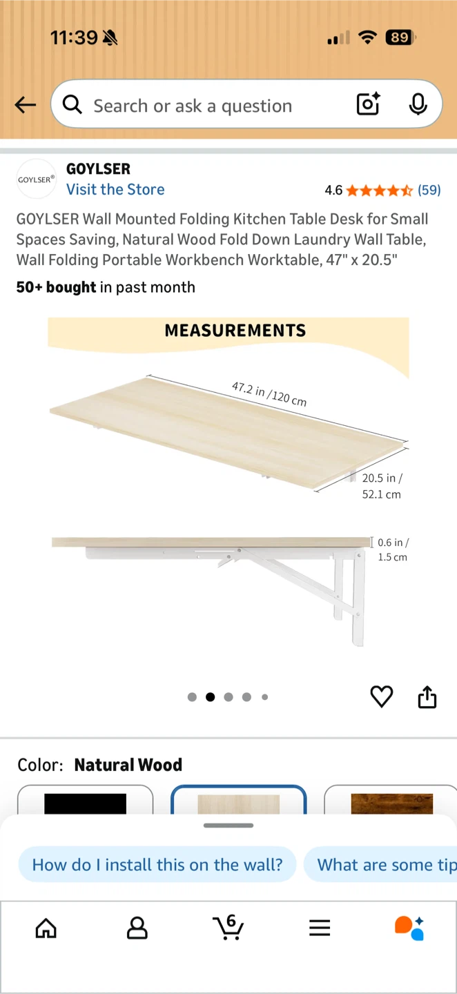 GOYLSER Wall Mounted Folding Table Desk Natural Wood - photo 2