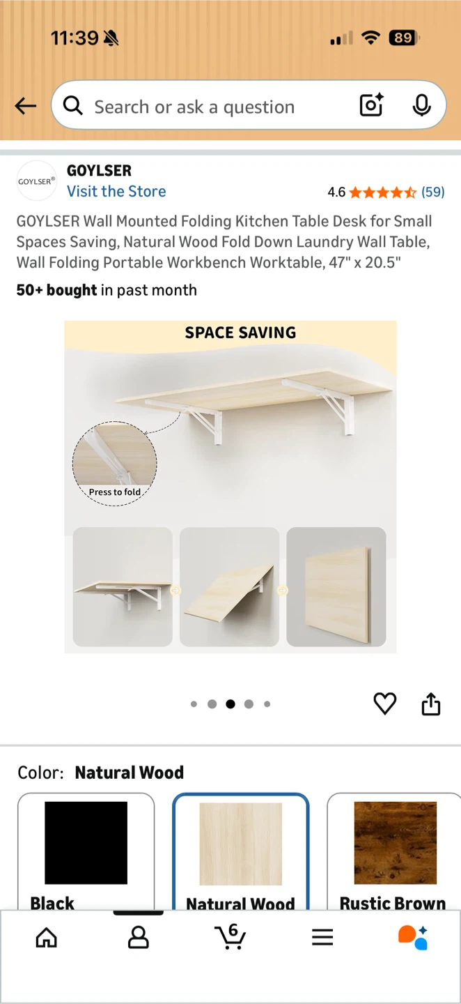 GOYLSER Wall Mounted Folding Table Desk Natural Wood - photo 3
