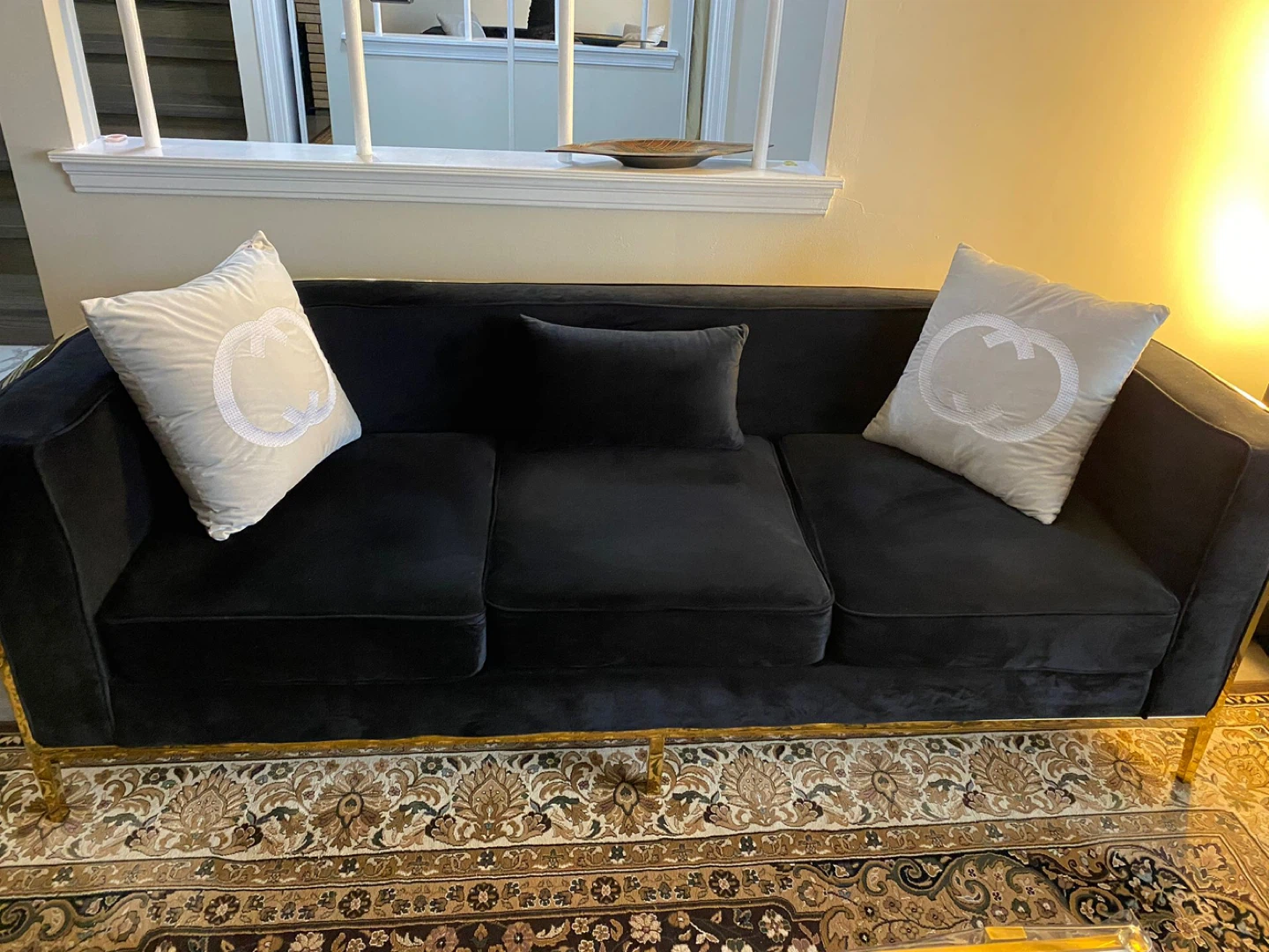 Black Velvet Sofa with Gold Accents (4-5 months old) - photo 3