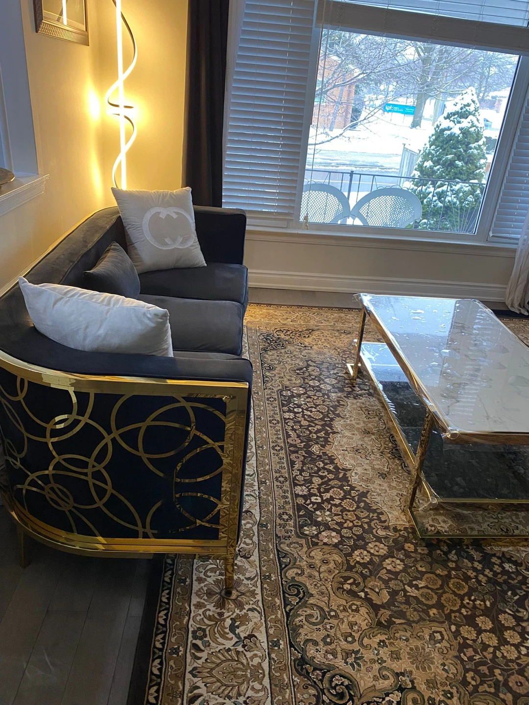 Black Velvet Sofa with Gold Accents (4-5 months old) - photo 2