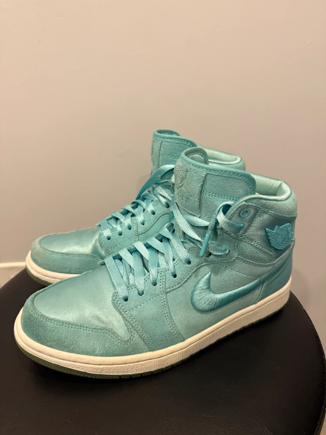 Air Jordan 1 Mid Teal Satin & Suede Sneakers - photo 4