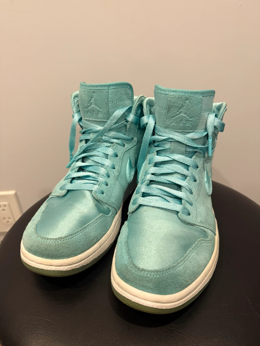 Air Jordan 1 Mid Teal Satin & Suede Sneakers - photo 3