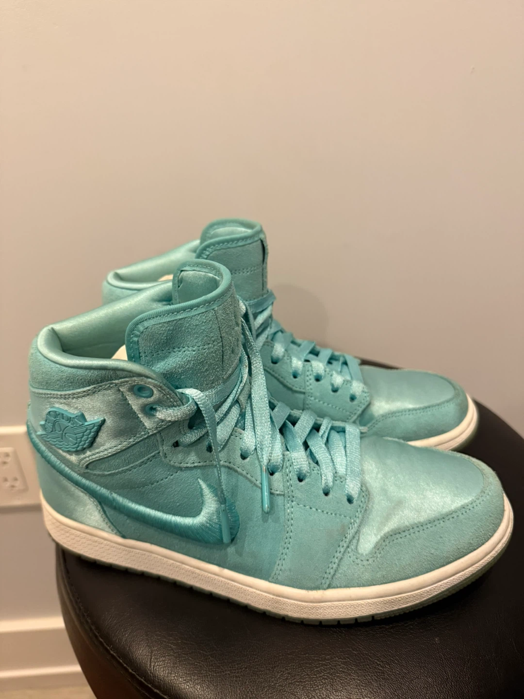 Air Jordan 1 Mid Teal Satin & Suede Sneakers - photo 2