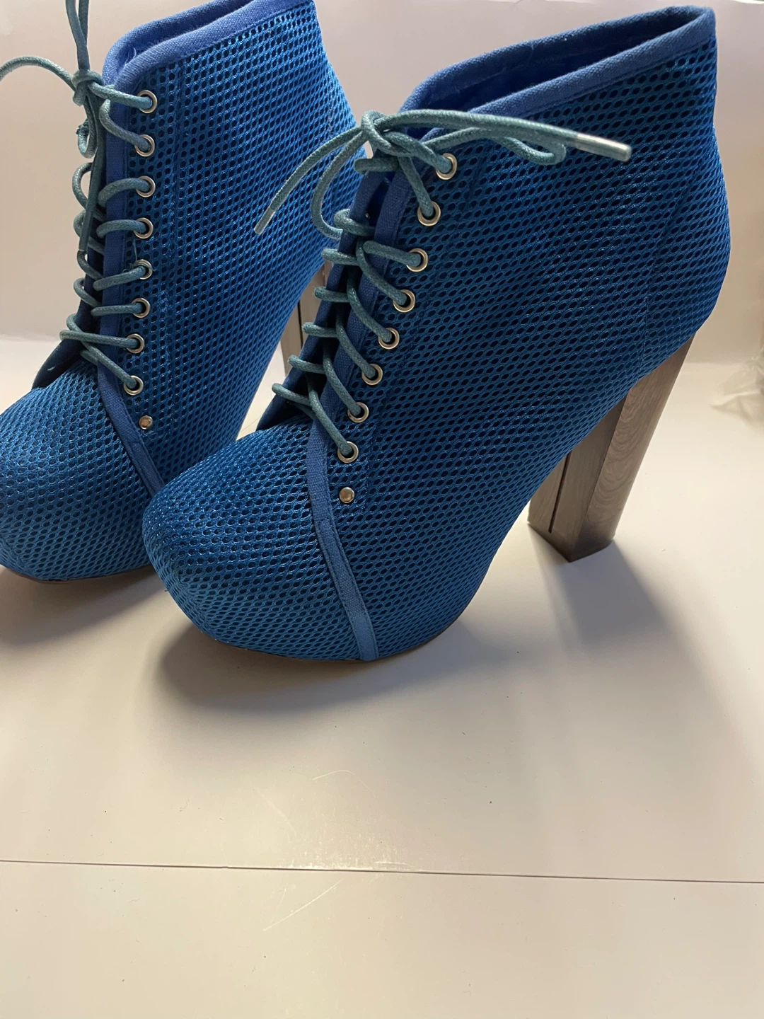 Blue Mesh Lace-Up Heeled Booties - photo 2