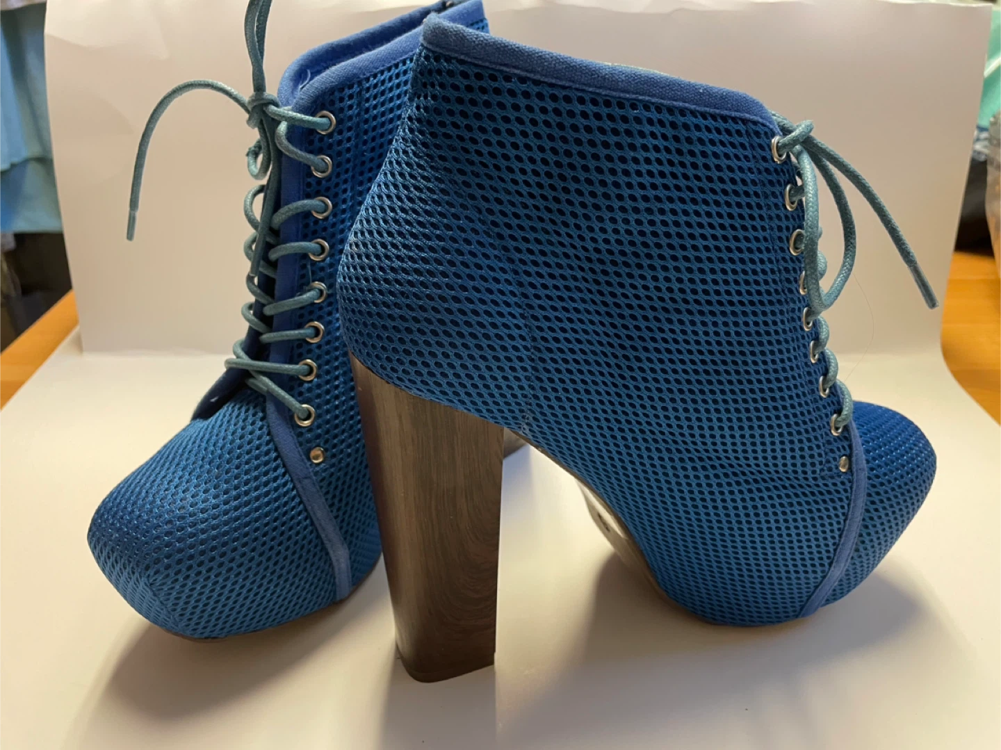 Blue Mesh Lace-Up Heeled Booties - photo 3
