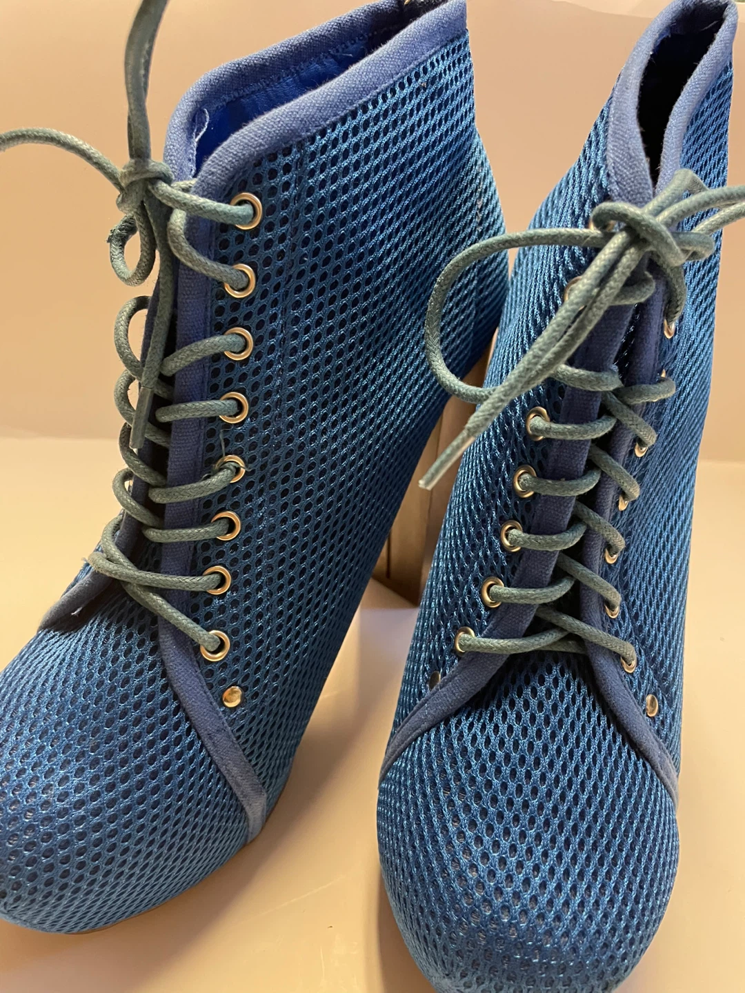 Blue Mesh Lace-Up Heeled Booties - photo 4