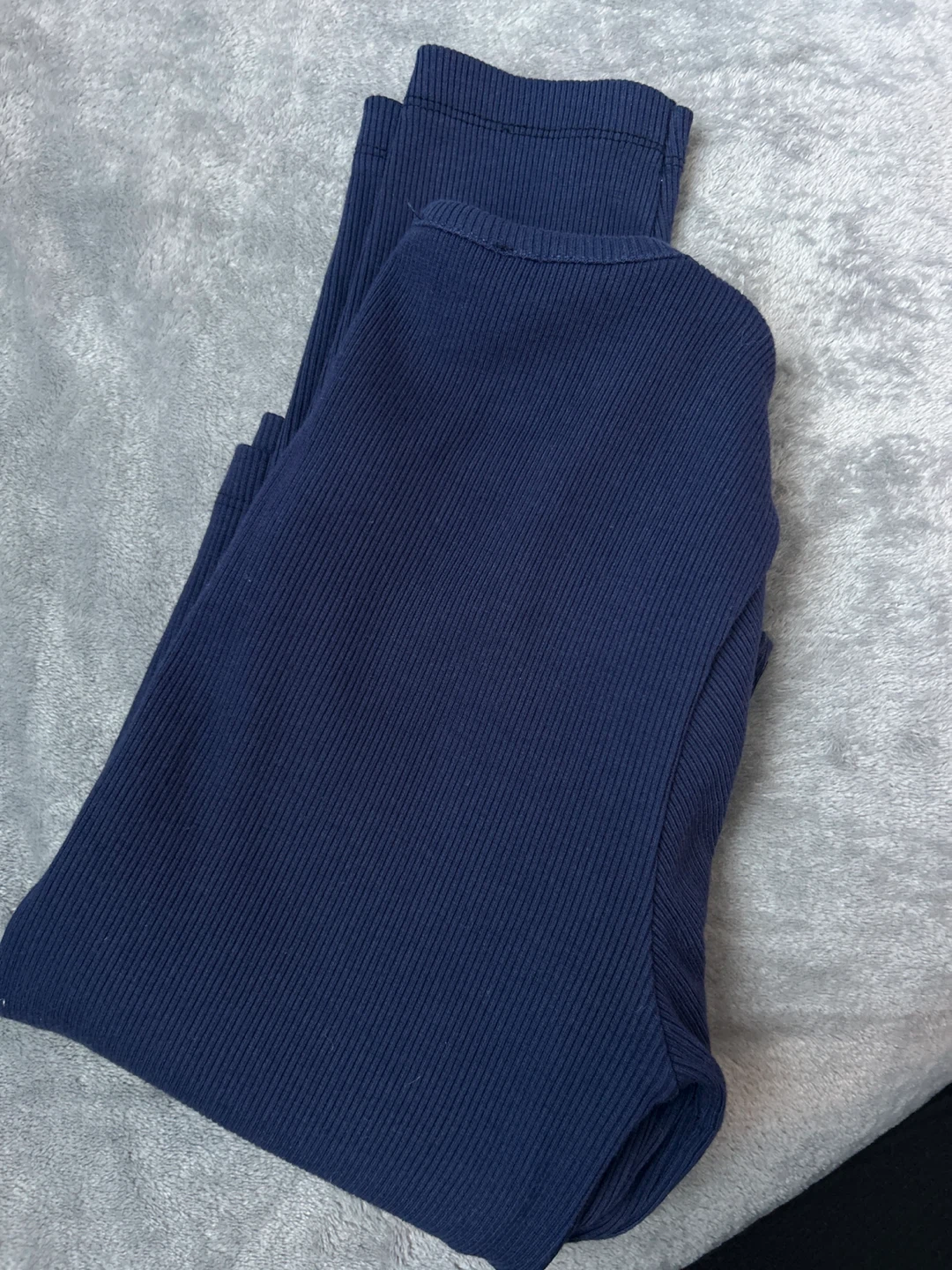Navy Ribbed Long Sleeve Top with Gold Chain Detail - Medium - photo 3