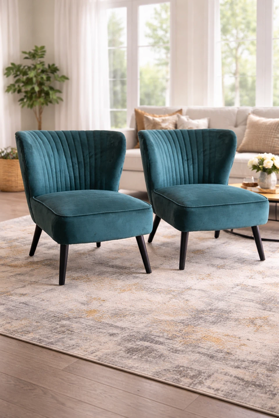 Set of 2 Teal Velvet Accent Chairs