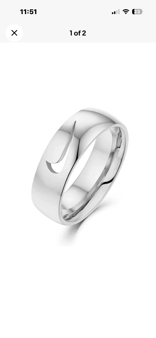 Nike Ring - Nike Swoosh - Silver Ring - Stainless Steel - Size 6