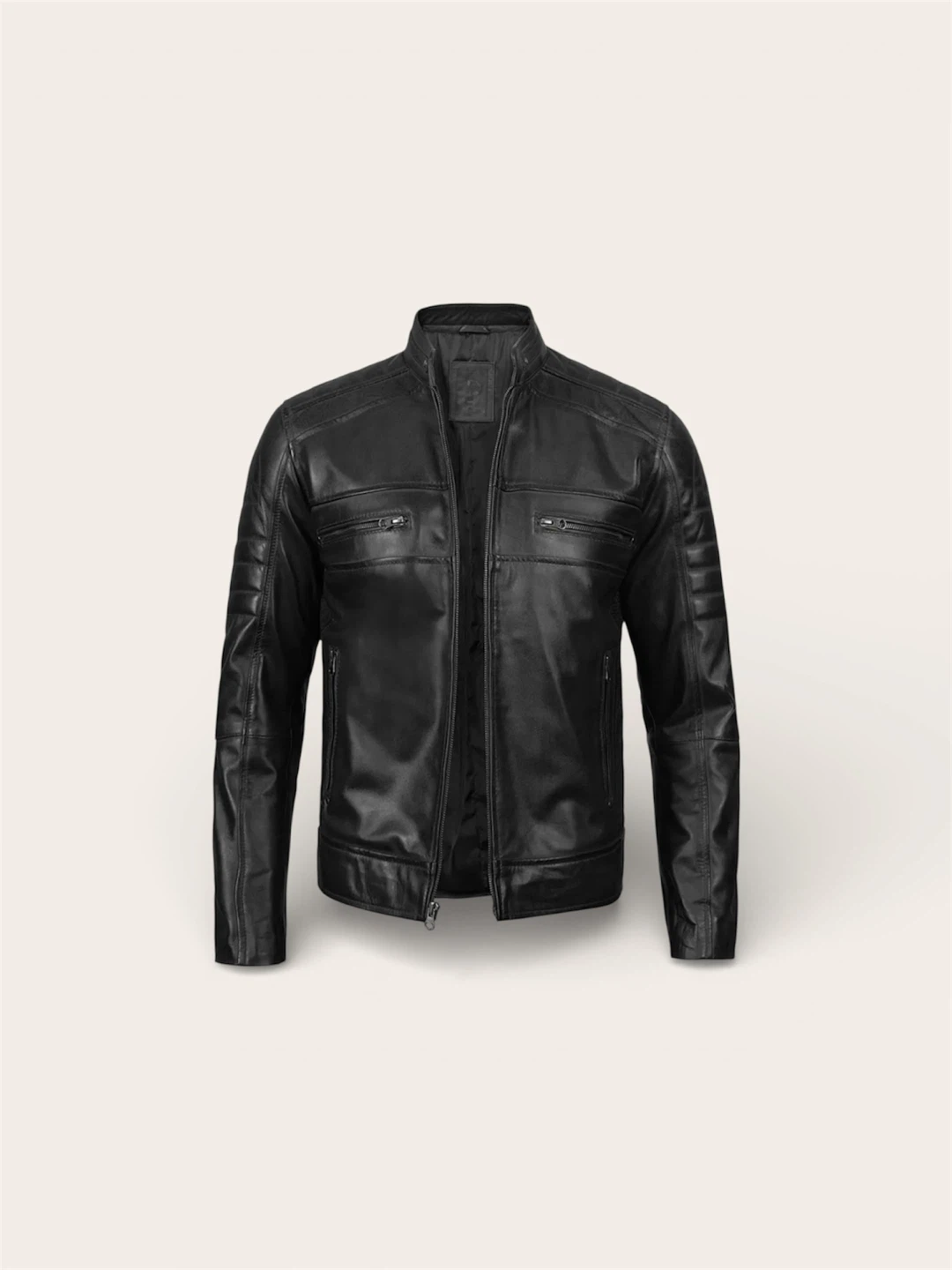 Men's Black lambskin Leather Motorcycle Jacket - photo 2