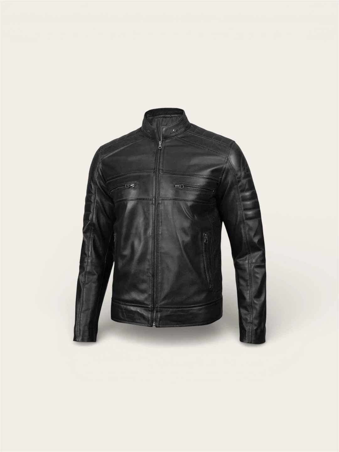 Men's Black lambskin Leather Motorcycle Jacket - photo 4