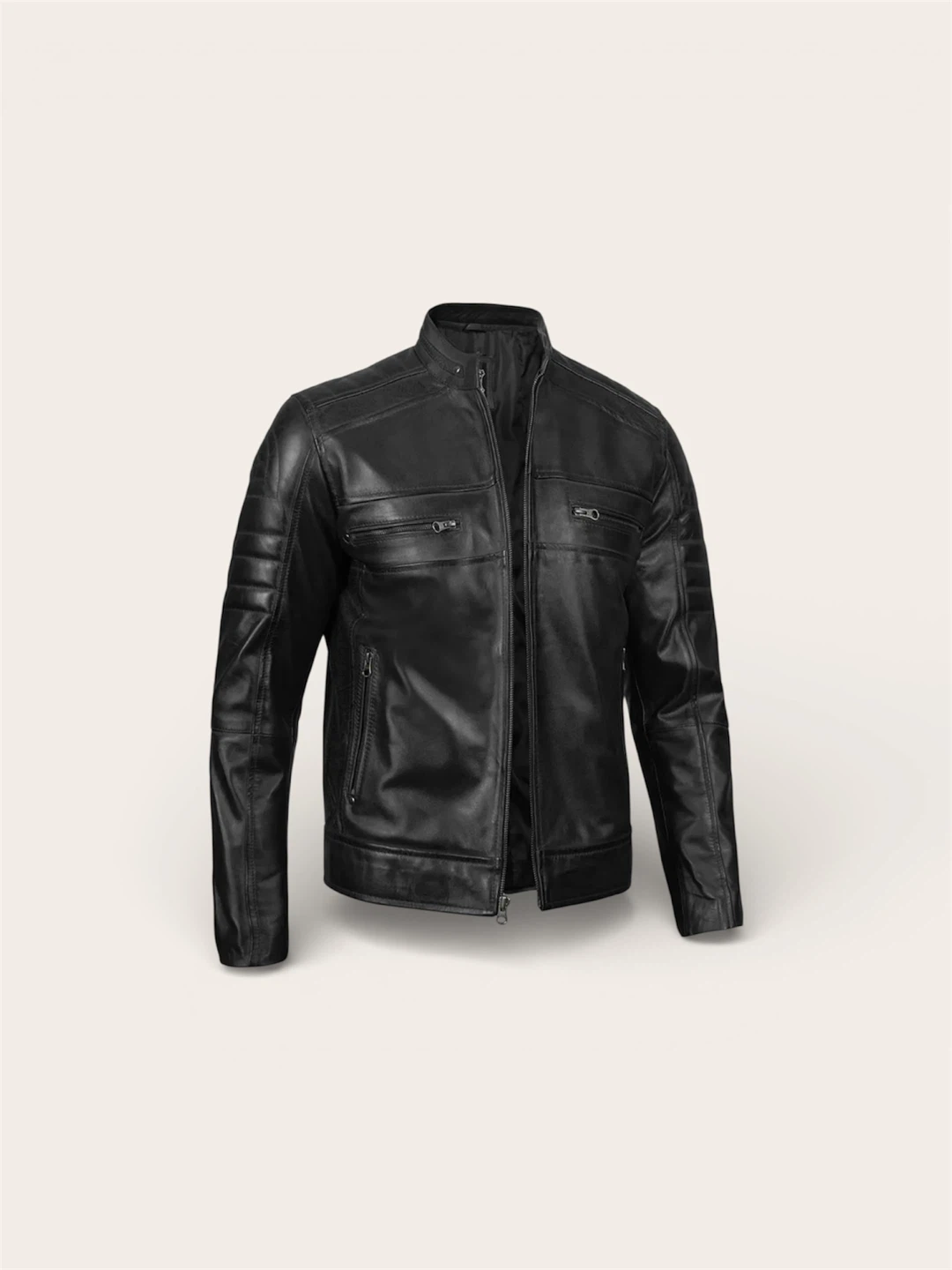 Men's Black lambskin Leather Motorcycle Jacket - photo 3