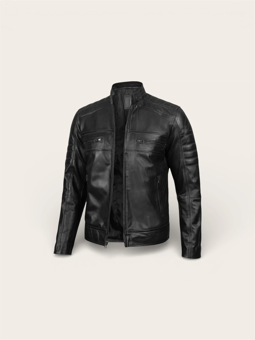 Men's Black lambskin Leather Motorcycle Jacket - photo 5