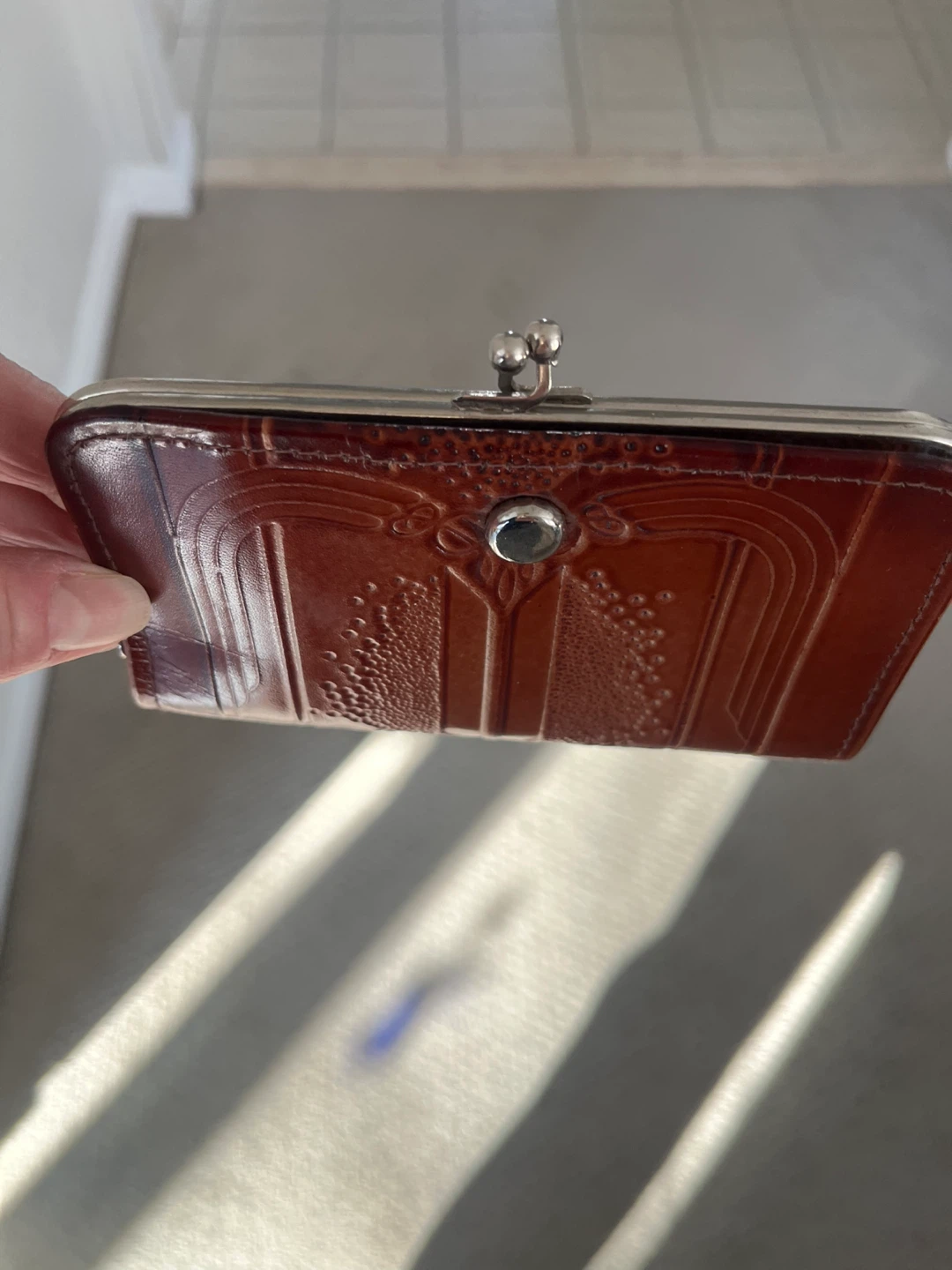Vintage Brown Embossed Leather Coin Purse