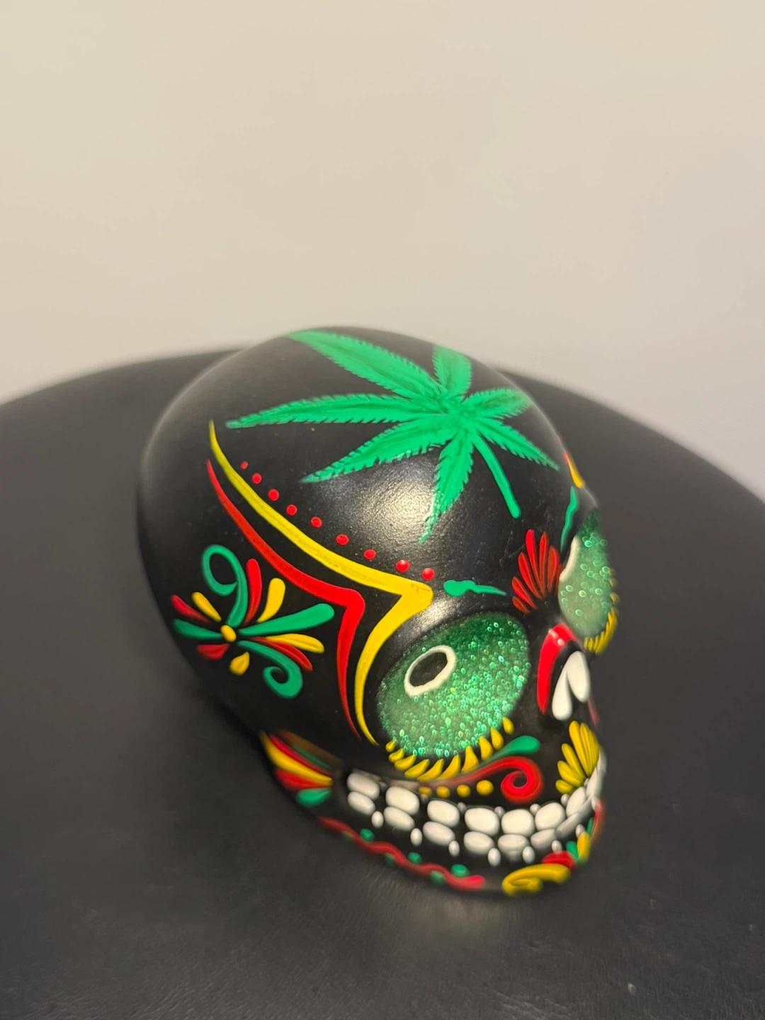 Decorative Sugar Skull with Marijuana Leaf Design - photo 2