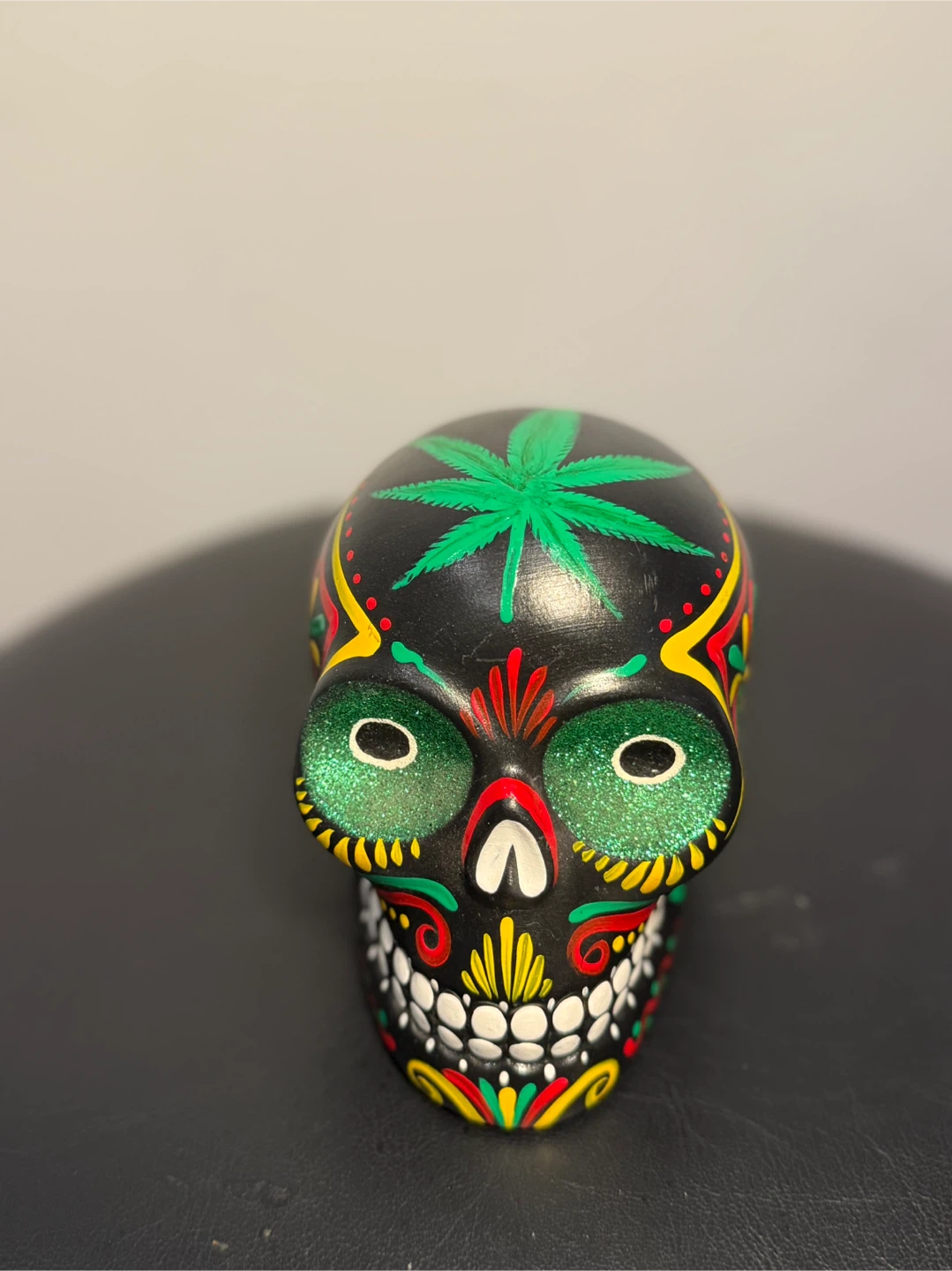 Decorative Sugar Skull with Marijuana Leaf Design - photo 3