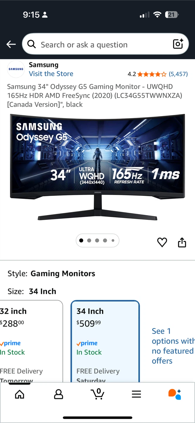 Samsung 34" Odyssey G5 Curved Gaming Monitor - photo 3