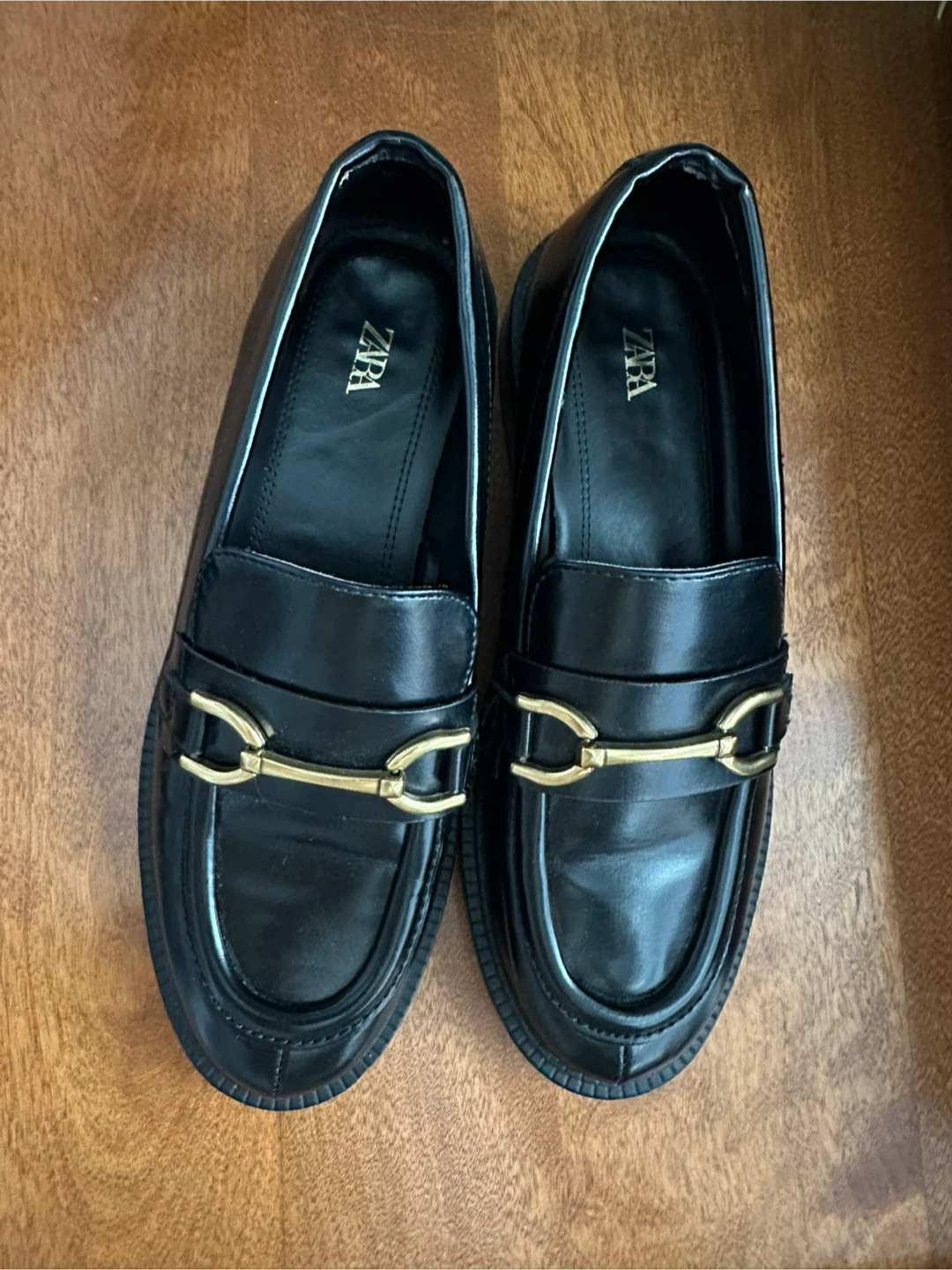 Black Loafers With Gold Buckles
