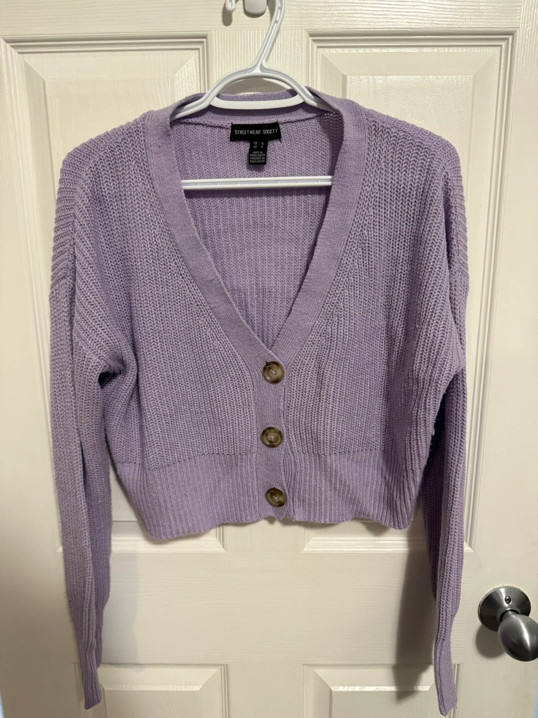 Purple Cropped Cardigan Sweater