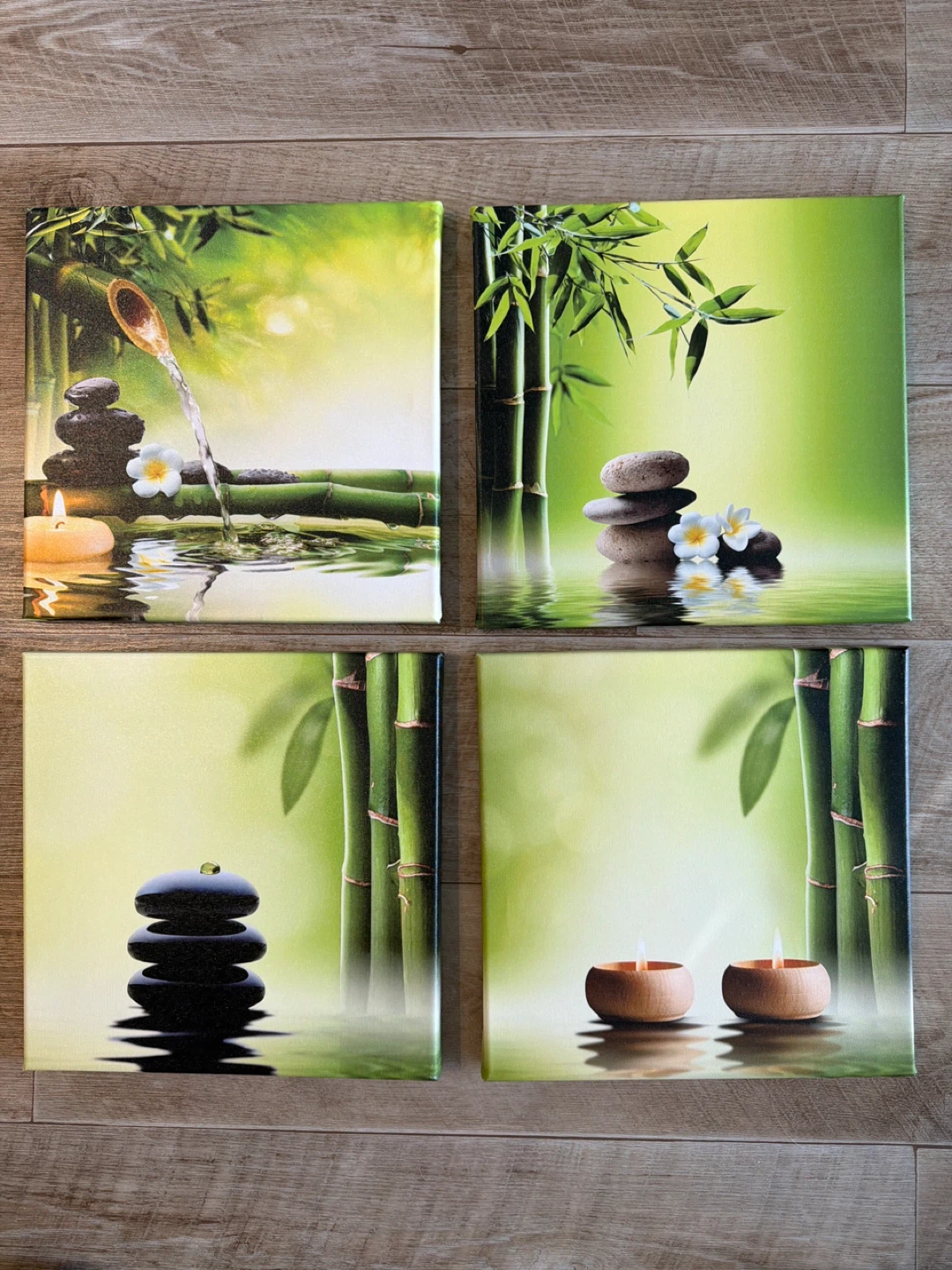 Zen Wall Art Set - Bamboo, Stones & Candles