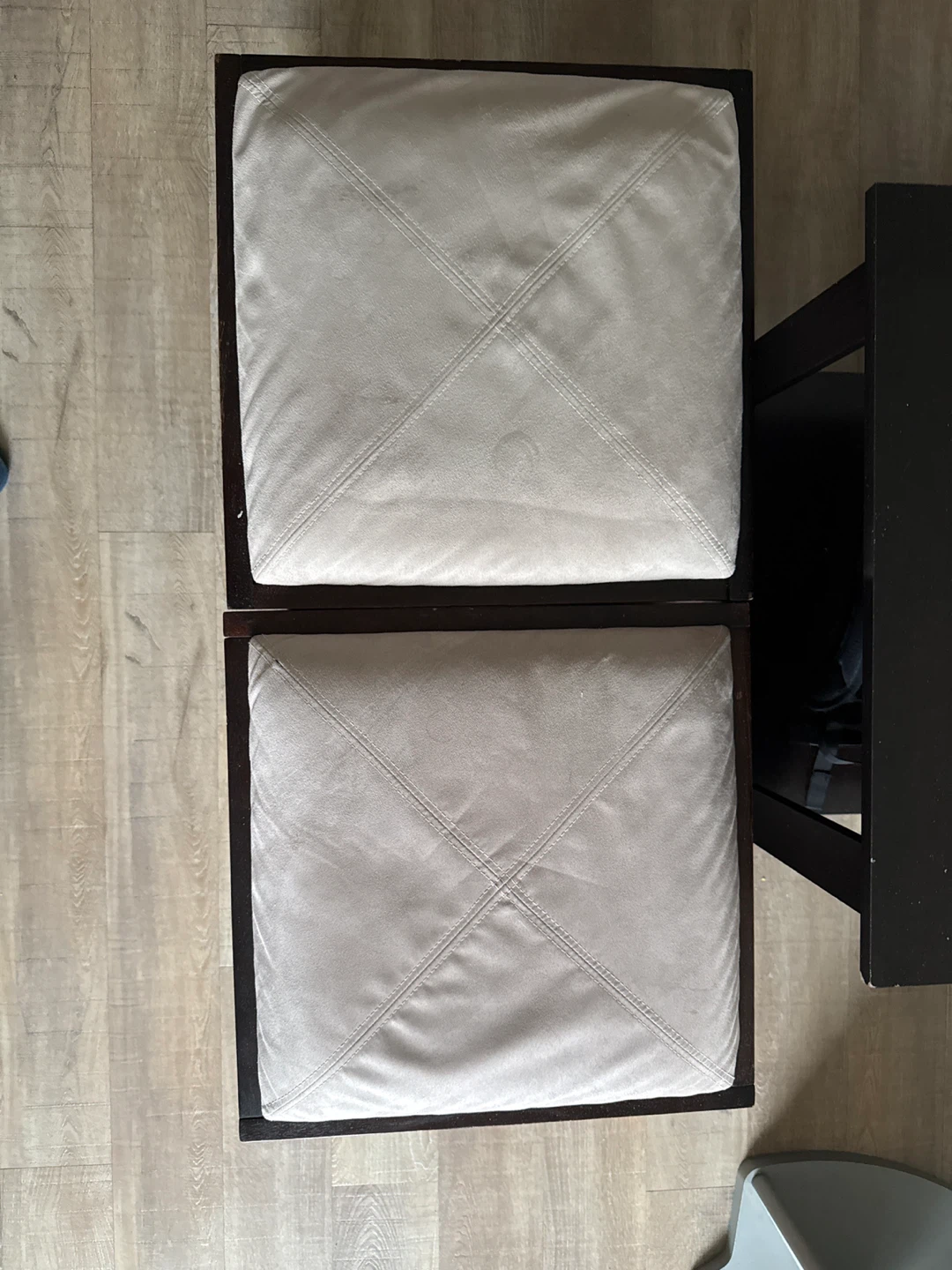 Set of 2 dark brown ottomans with beige fabric seats and a Table - photo 4