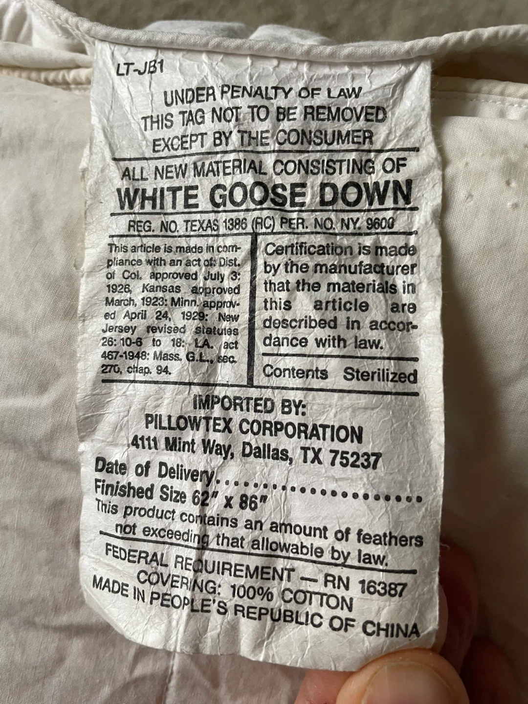 Pillowtex Down Comforter Twin XL 62" x 86" - photo 3