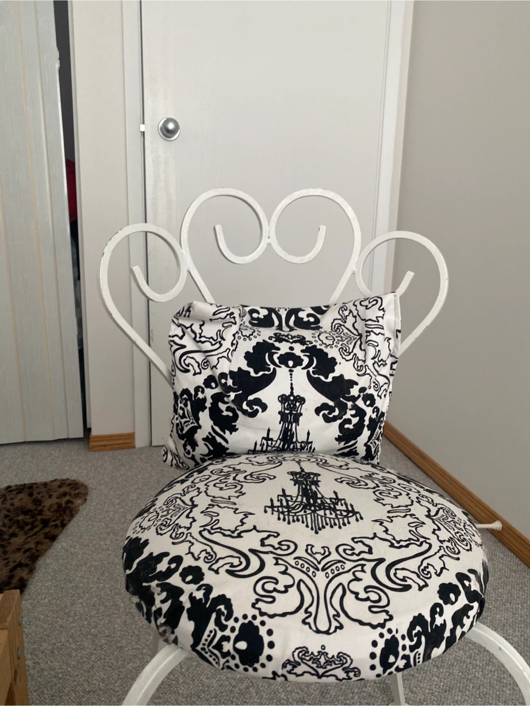Vanity Stool with Black and White Damask Cushion - photo 2