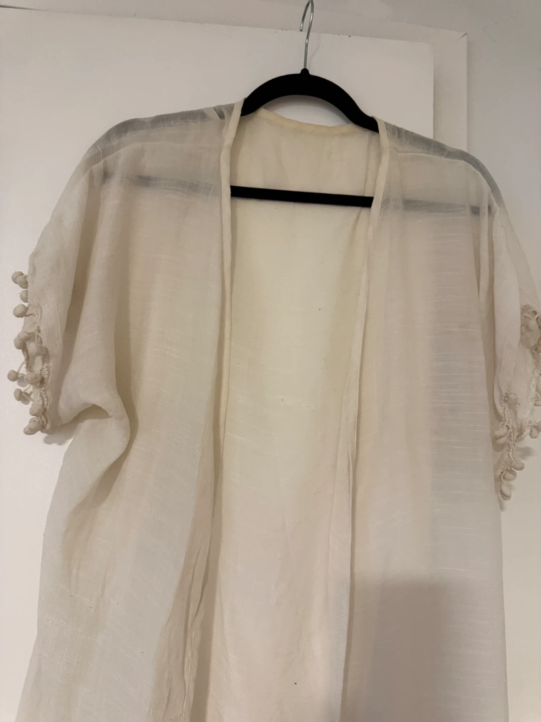 Shein White Kimono coverups with Pom Pom Trim - photo 2