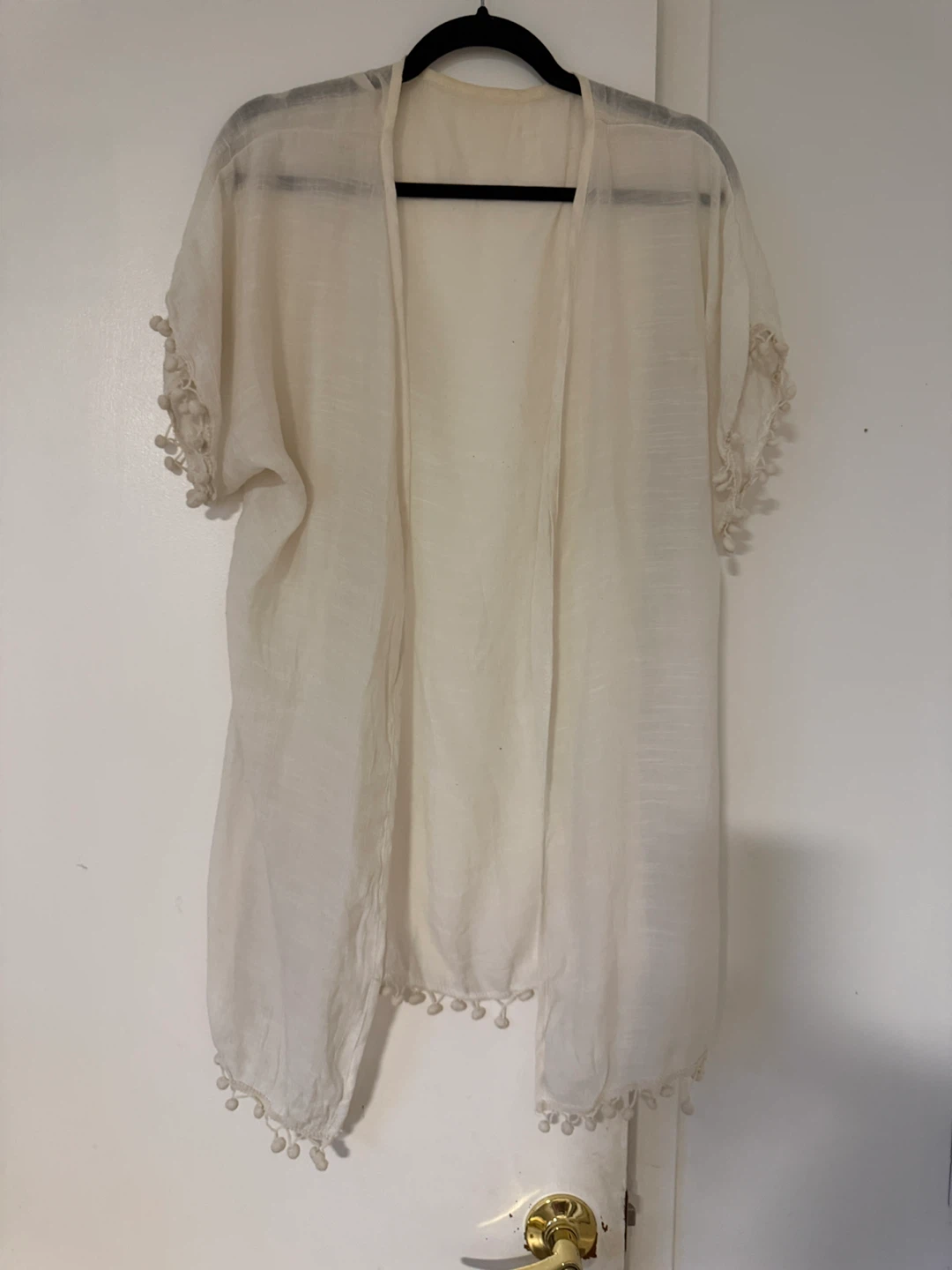 Shein White Kimono coverups with Pom Pom Trim