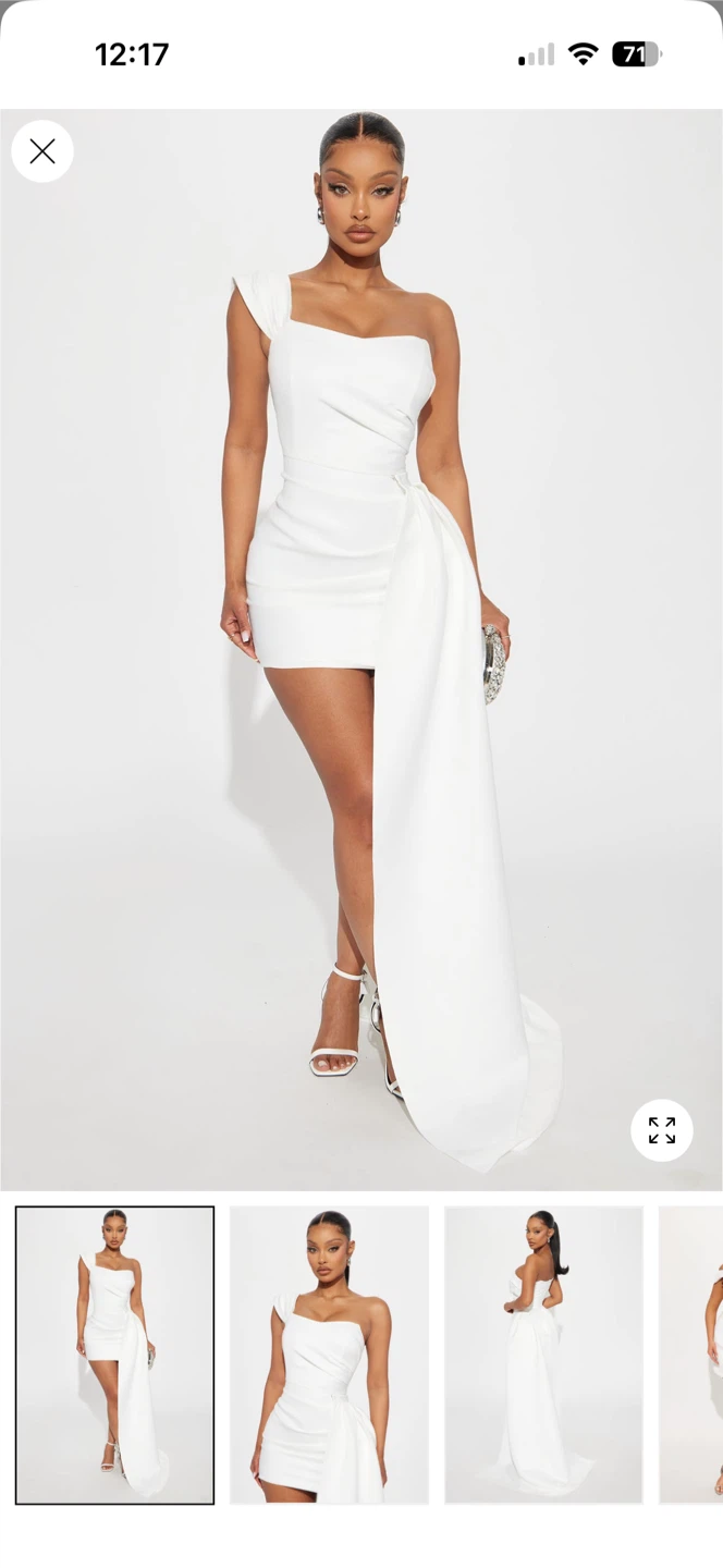 White One-Shoulder Mini Dress with Detachable Train - photo 2