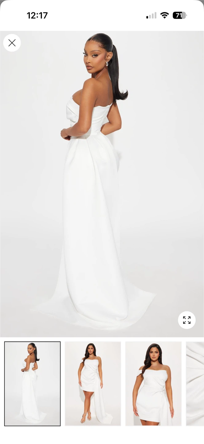 White One-Shoulder Mini Dress with Detachable Train