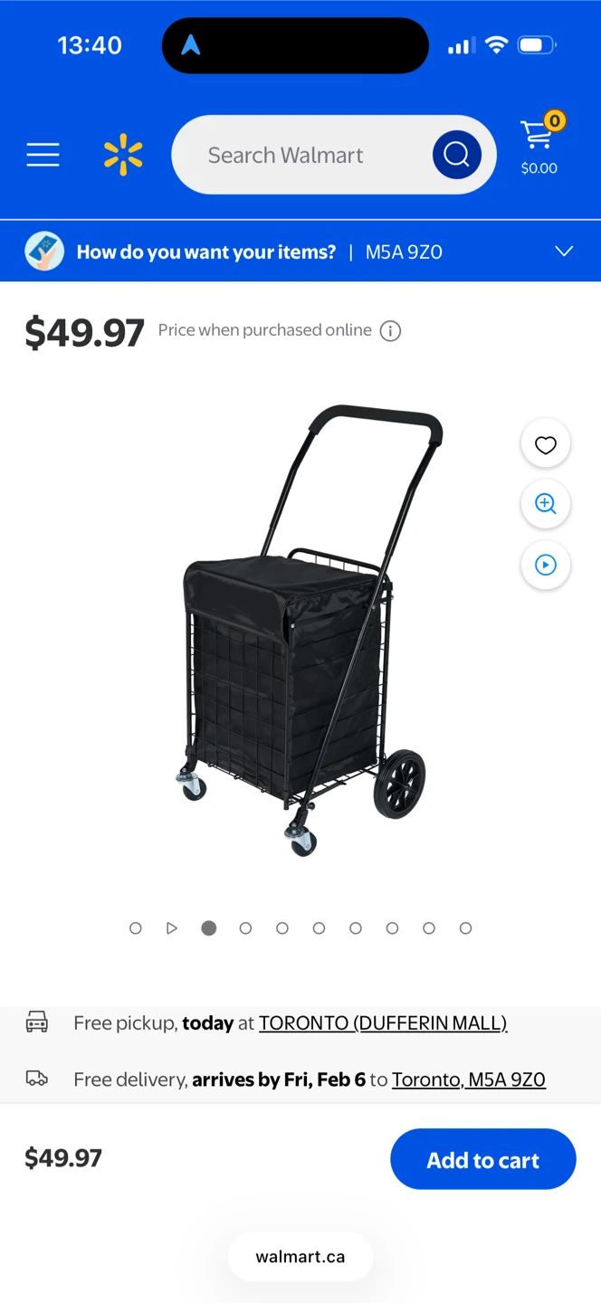 Black Shopping Cart with Wheels