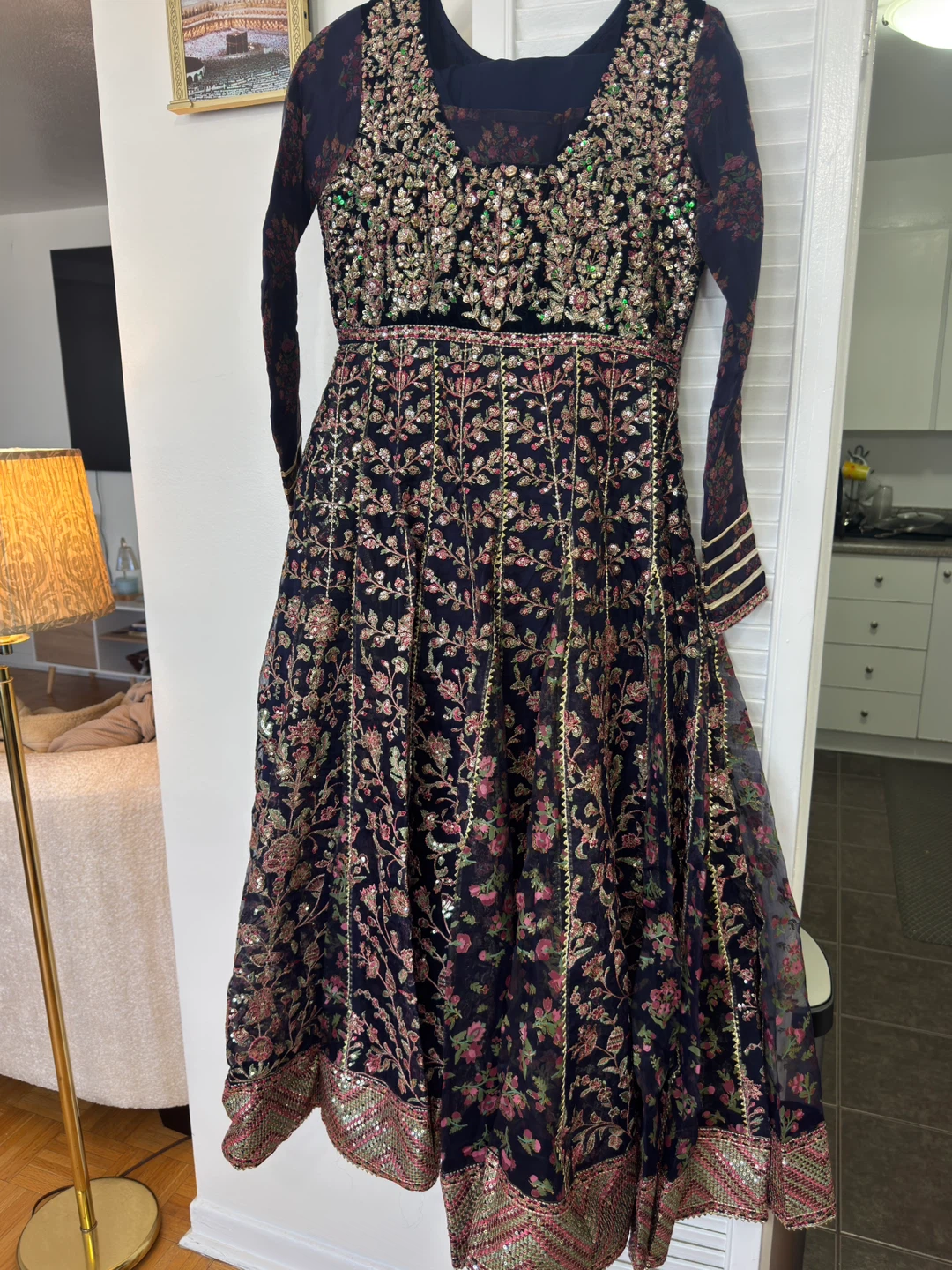 Hussain Rehar Navy Blue Embroidered Anarkali Dress - photo 3