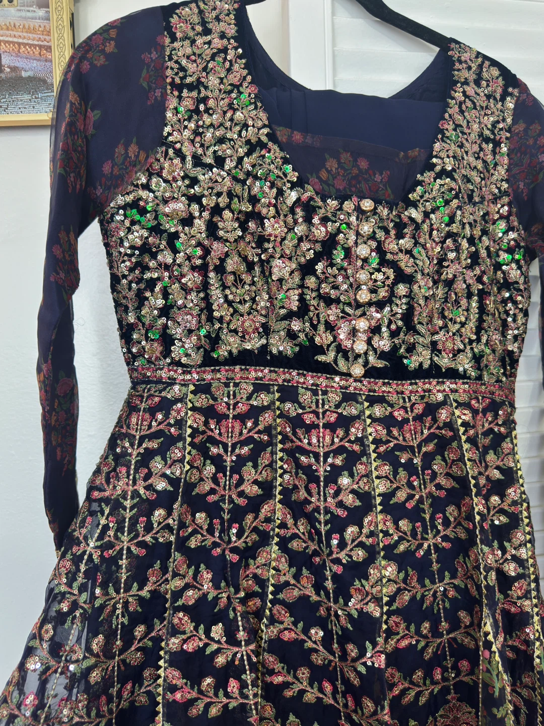Hussain Rehar Navy Blue Embroidered Anarkali Dress - photo 5