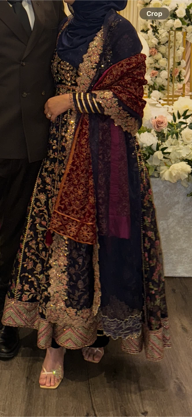 Hussain Rehar Navy Blue Embroidered Anarkali Dress - photo 2