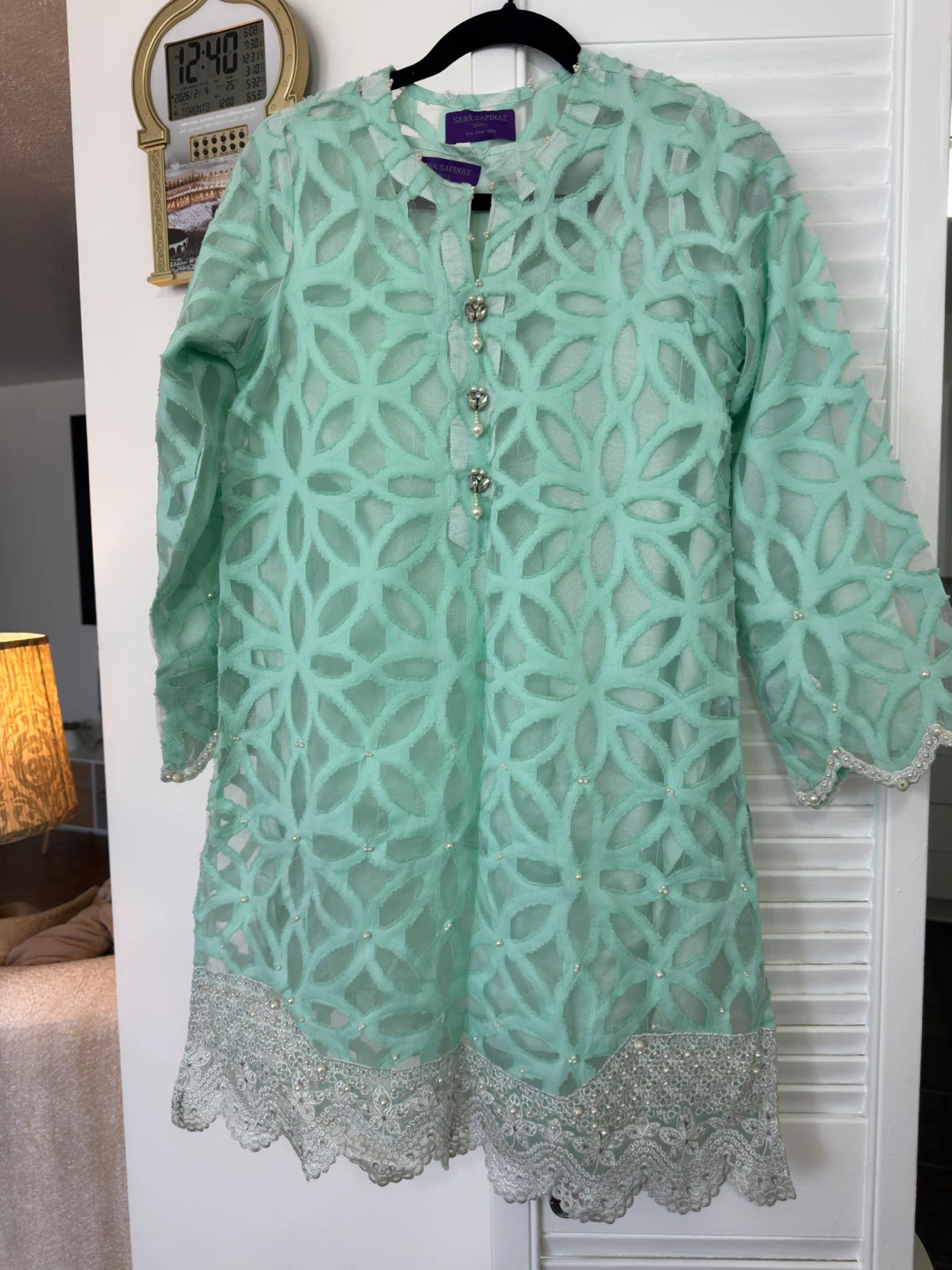 Sana Safinaz Mint Green Embroidered Kurti - Small