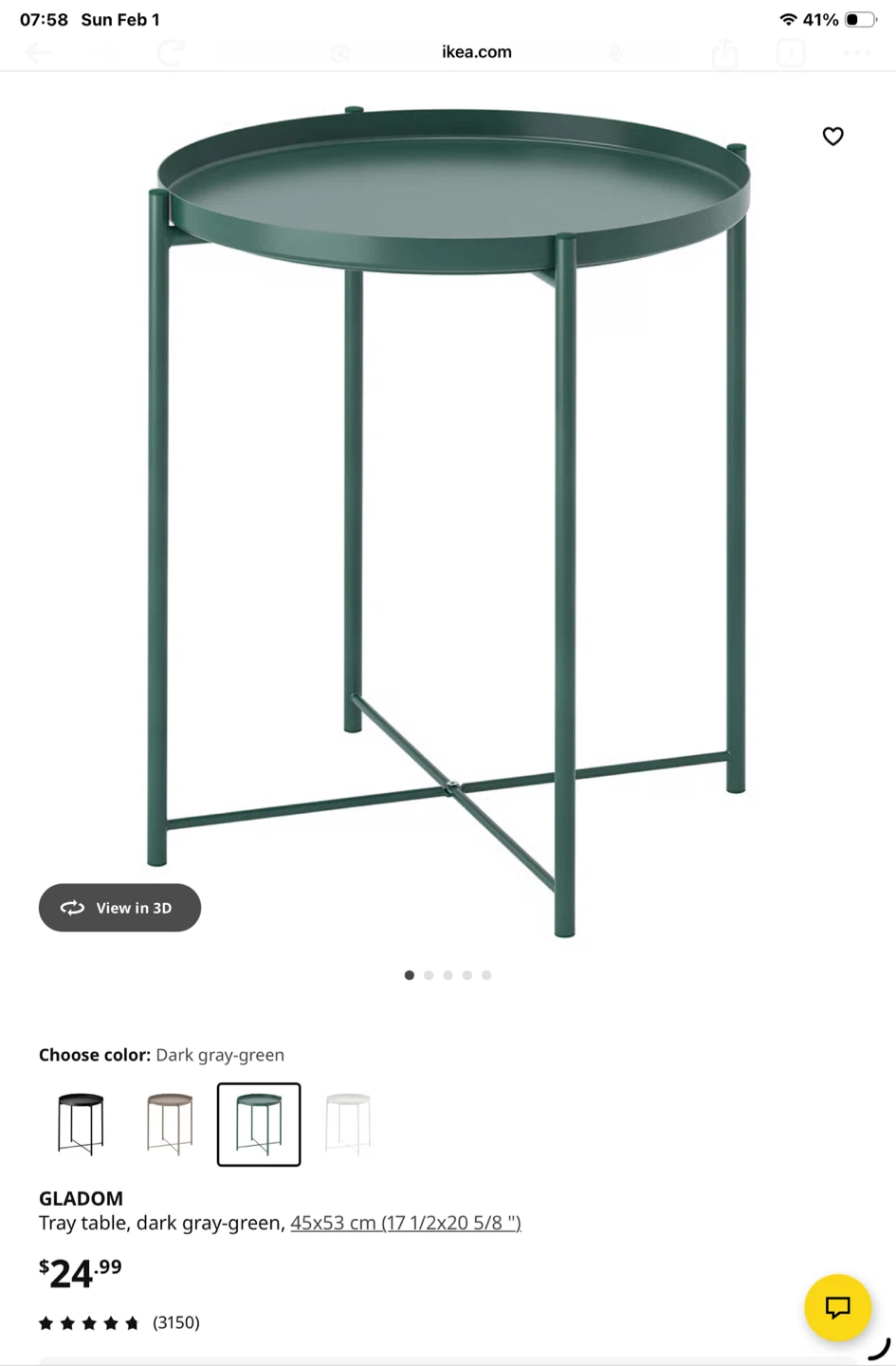 IKEA GLADOM Tray Side Table - Dark Green