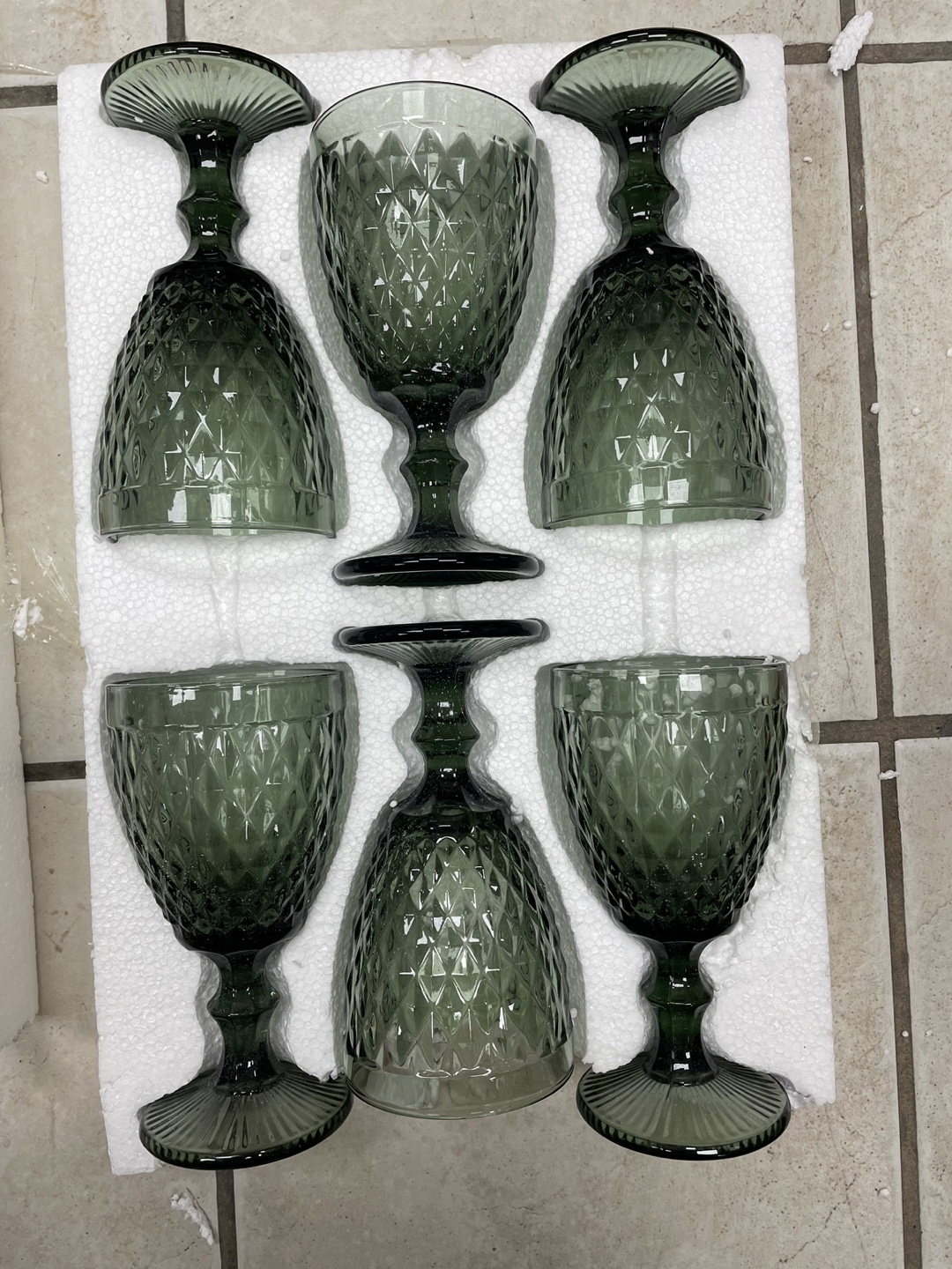 Set of 6 Dark Green Embossed Goblets