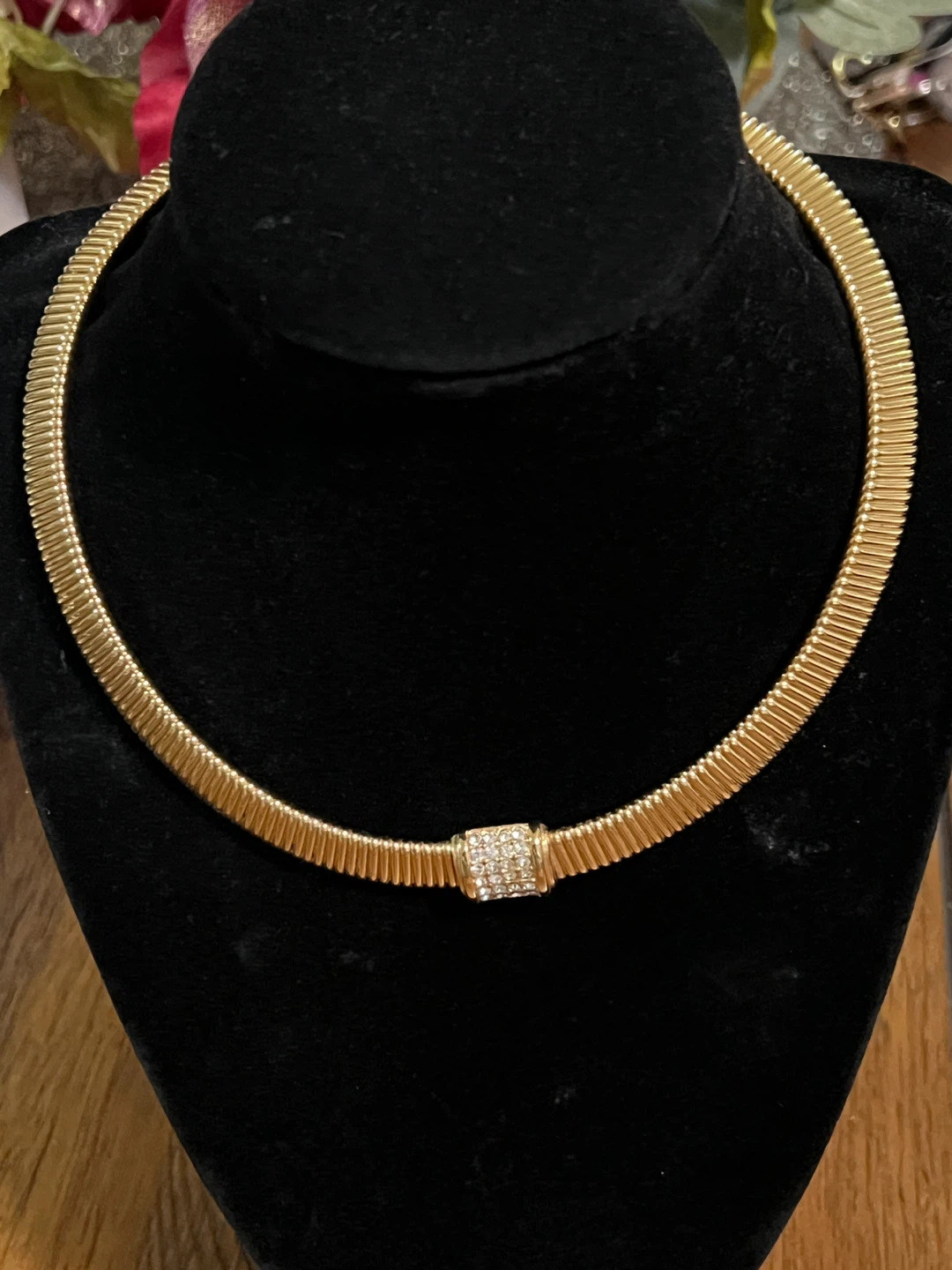 Christian Dior Gold Tone Choker Necklace with Rhinestones - photo 3