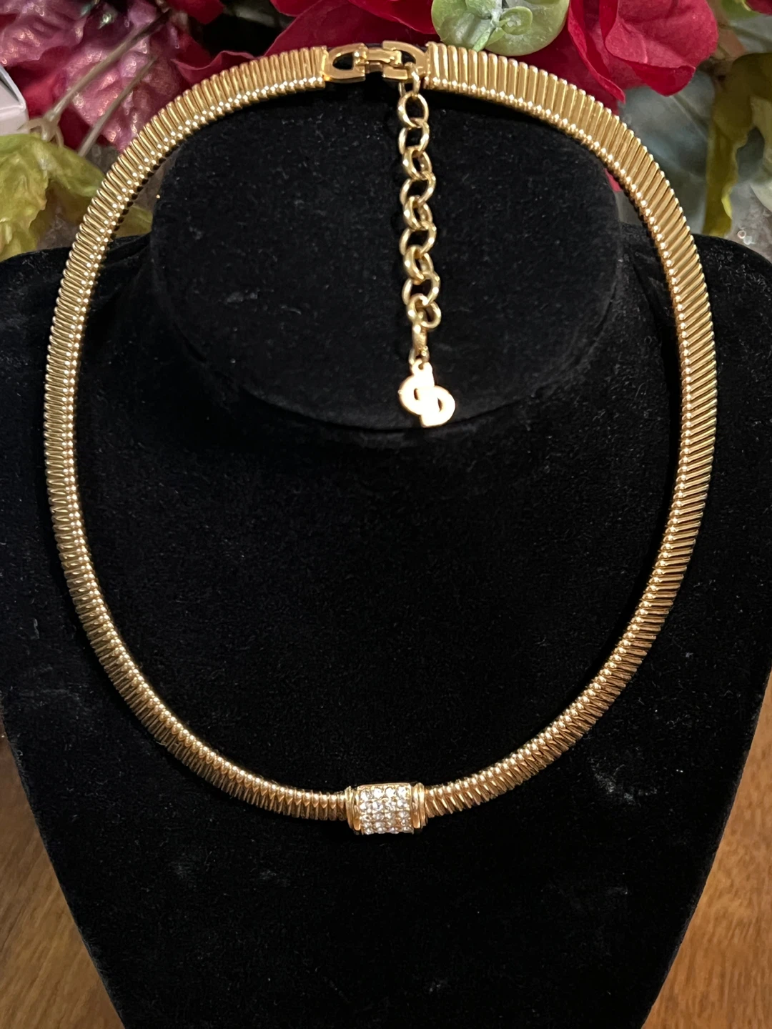 Christian Dior Gold Tone Choker Necklace with Rhinestones - photo 2