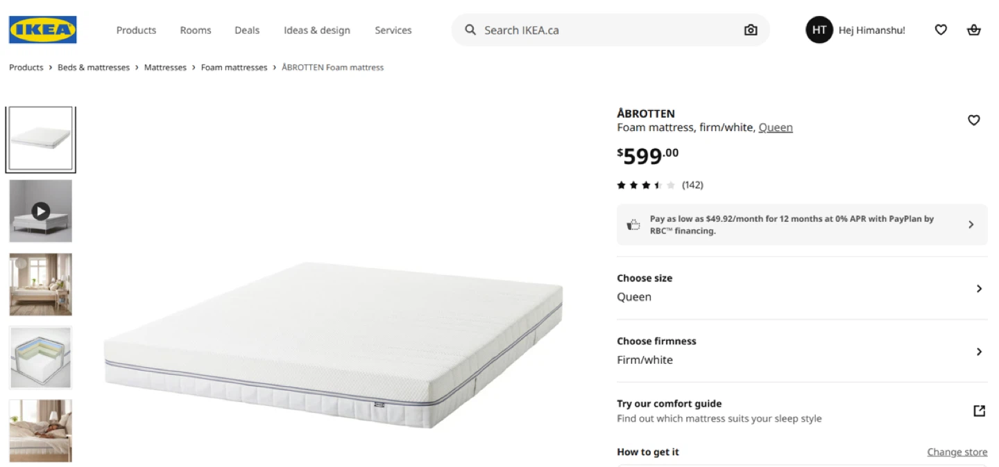 IKEA ÅBROTTEN Foam Mattress - Queen Firm/White