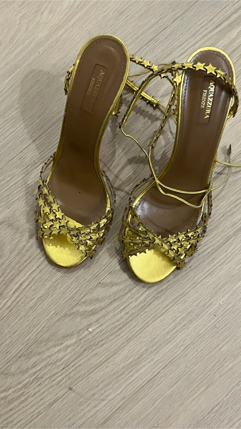 Aquazzura Gold Star Ankle Strap Heels - photo 5
