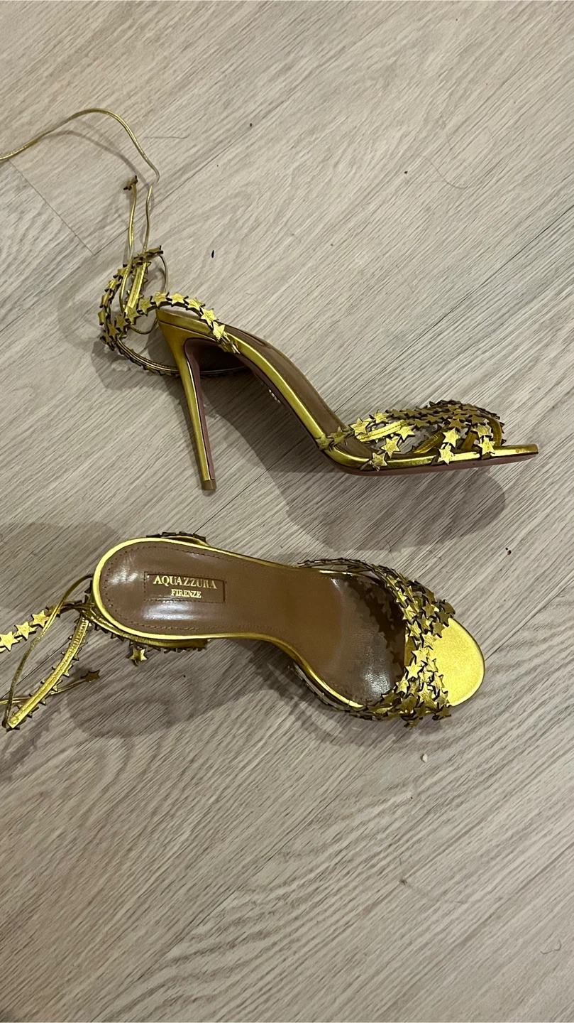 Aquazzura Gold Star Ankle Strap Heels
