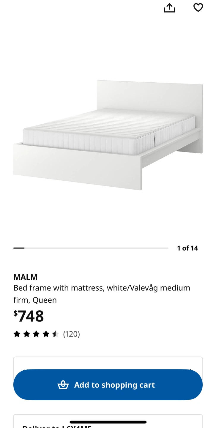 IKEA MALM Bed Frame with VALEVÅG Mattress (Queen, White)